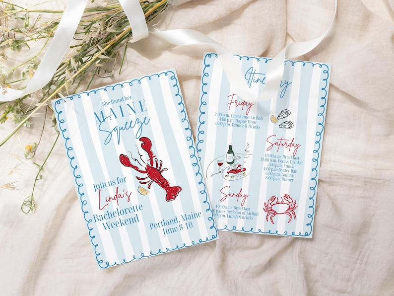 Maine Coastal Bachelorette Invitation: Lobster Theme (Editable, Digital PDF) image 6
