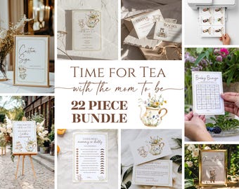 Wildflower Tea Party Baby Shower Invitation 22 Piece Bundle (Digital Template)