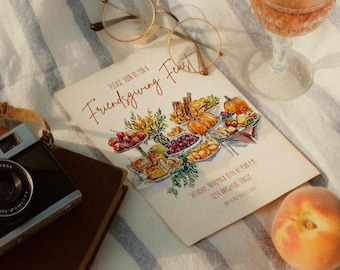 Friendsgiving Invitation Template: Watercolor Feast (5x7 Canva Editable Digital Download)