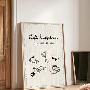 Hand Drawn Coffee Bar Printable Wall Art Contemporary Drawing Kitchen Decor Printable Breakfast Poster Foodie Print Gift Idea Budget