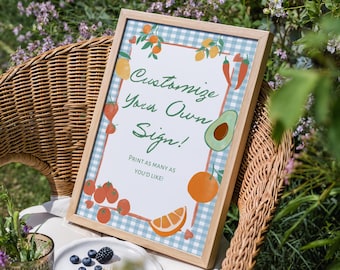 Bord babyshower Farmers Market: lokaal geteelde producten, 8 x 10 bewerkbare sjabloon (digitale download)
