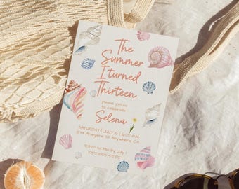 Coastal Birthday Invitation Template, The Summer I Turned Pretty, Thirteen, Teen Summer Birthday, Editable Invitation Template, Canva
