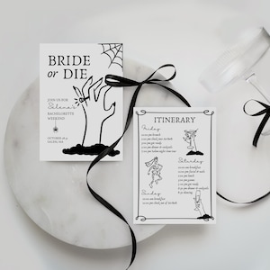Bride or Die Bachelorette Invitation Template, Til Death Do Us Party Itinerary, Gothic Bachelorette Weekend, Zombie Halloween Bach Party