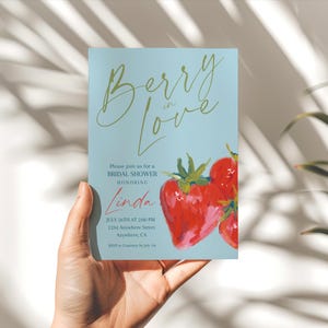 Strawberry Bridal Shower Invitation Template Love Is Berry Sweet Bridal Shower Invite Bridal Brunch Wedding shower Berry in Love Editable