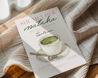 Matcha Bridal Shower Invitation: Watercolor Green Tea Design (Digital Template