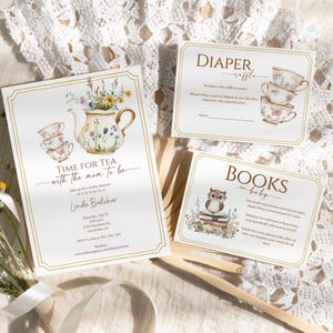 Vintage Wildblumen Teeparty-Babyparty-Einladung Zeit für Tee mit der Mama Mama, zum der Dusche Digitale Vorlage zu sein Ein Baby braut