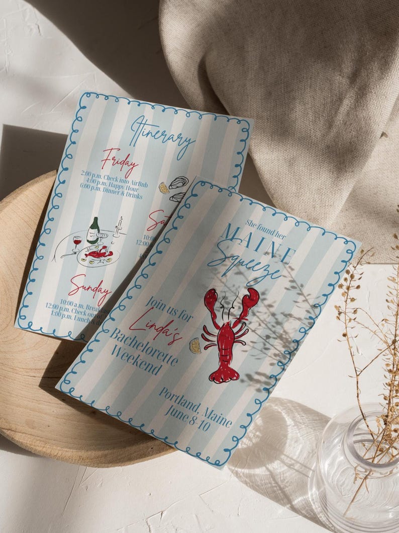 Maine Coastal Bachelorette Invitation: Lobster Theme (Editable, Digital PDF) image 3