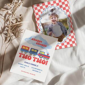 Chugga Chugga TWO TWO Train Birthday Invitation | Boys Second Birthday Invitation | Cho Cho I&#39;m Two, Digital Download | Train Birthday