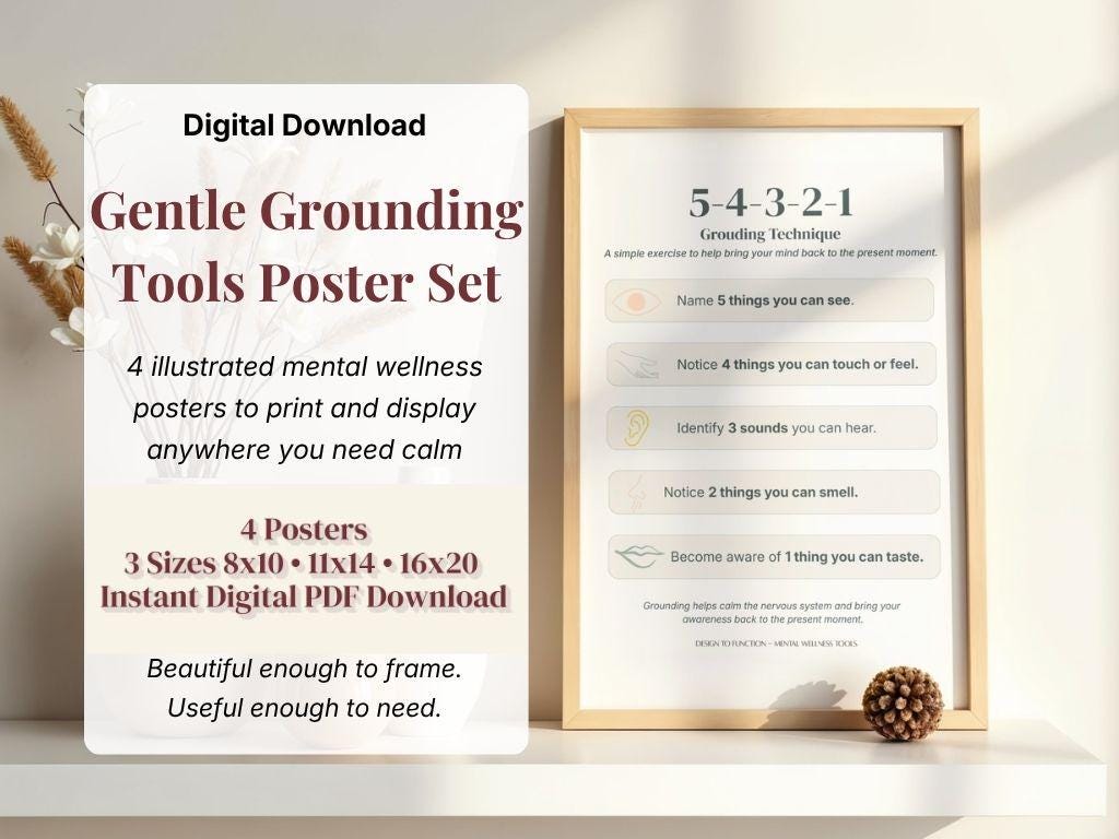 Grounding Technique Poster Set | 5-4-3-2-1 Anxiety Relief Wall Art ...