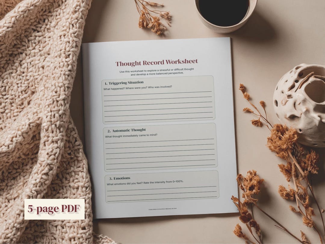 CBT Thought Record Worksheet | Cognitive Behavioral Therapy PDF (5-page ...