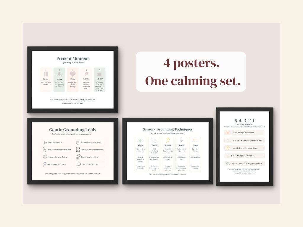 Grounding Technique Poster Set | 5-4-3-2-1 Anxiety Relief Wall Art ...