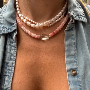 Pink Opal Caribbean Pearl Necklace: Gold Filled Prasiolite Amethyst