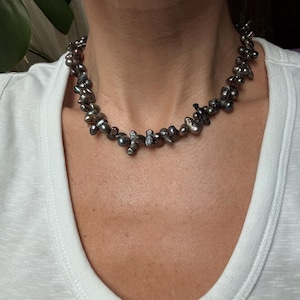 Handmade Real Black Irregular Pearl Necklace – Chunky Necklace – Unique Statement Jewelry – Freshwater Pearls – Gift for Her