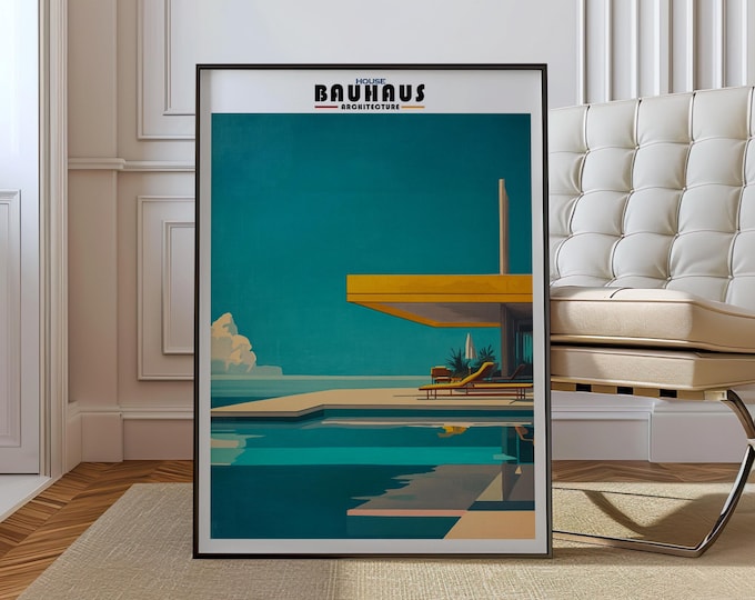 Featured listing image: Bauhaus - Mid-Century Modern Architecture Art Print – Retro Minimalist City Poster with Geometric Design - Bold Mid Century Print decor