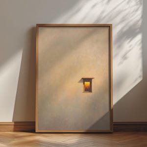 Glowing Window Wall Art, Minimalist Warm Light Print, Dreamy Neutral Poster