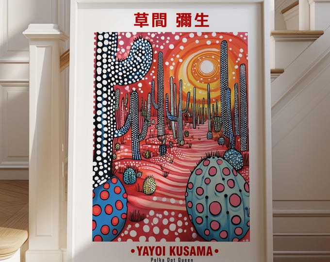 Featured listing image: Yayoi Kusama Inspired Polka Dot Art Print - Modern Abstract Poster - Colorful Japanese Pop Home Wall Decor - framed