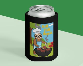 Enfriador de latas negro divertido con diseño de perezoso para barbacoa, ideal para amantes de la barbacoa, regalo de verano para asar a la parrilla, regalo novedoso para barbacoas.