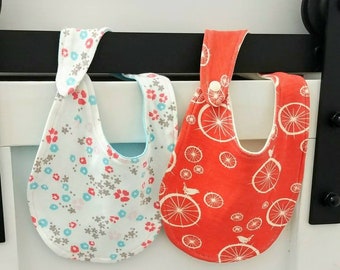 White and Coral Floral Organic Bibs 2 pack