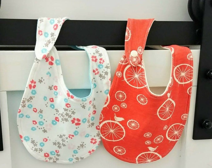 White and Coral Floral Organic Bibs 2 pack