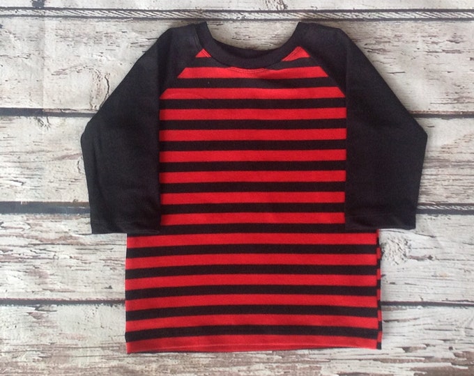 Organic Toddler Baseball Tee Red Black Stripe