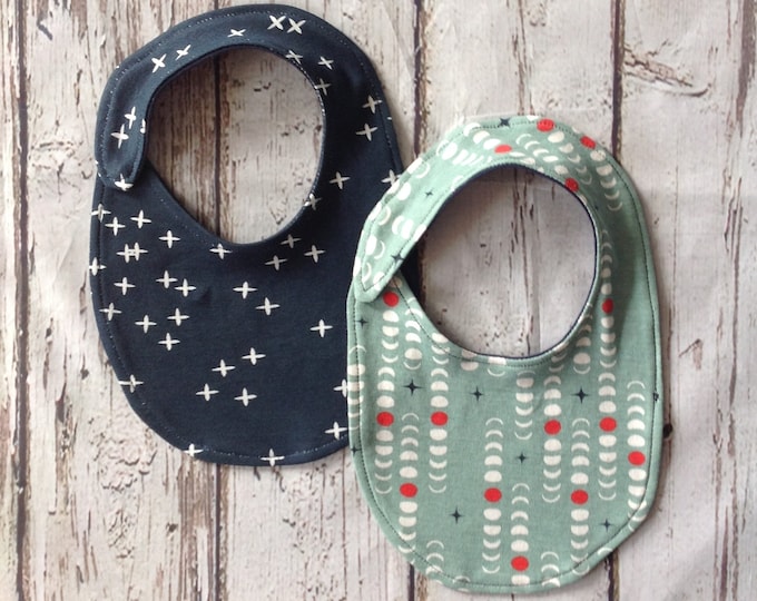 Navy and Teal Organic Cotton Baby Bibs