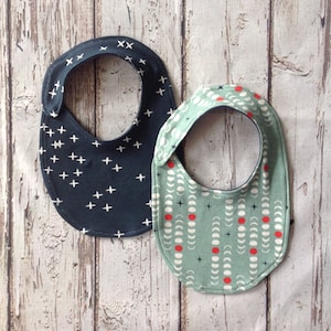 Celestial Organic Cotton Baby Bib Set: Navy & Teal Moon Phases