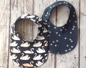 Navy Blue Swan Organic Baby Bib Set of 2