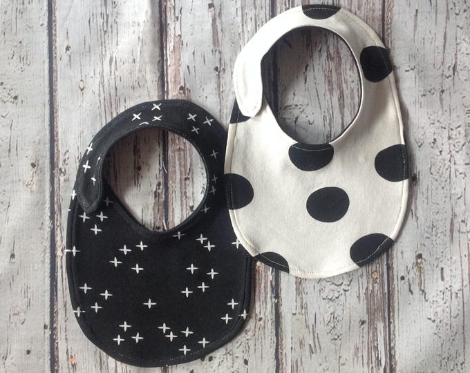 Black and White Polka Dot 2 pack Organic baby bibs