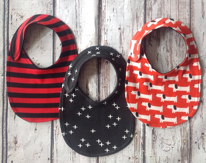 Red and Black organic bib set of 3