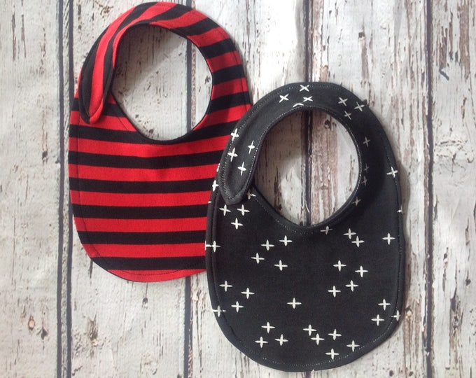 Black Red stripe bib set of 2