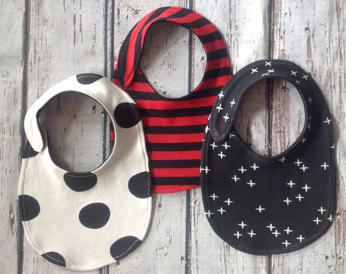 Black Red organic bib set of 3