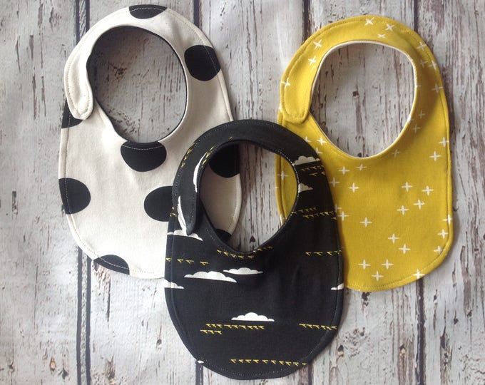 Black White Yellow Organic Baby Bib Set of 3