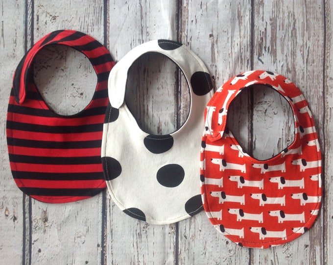 Black Red White Organic Baby Bibs Set of 3