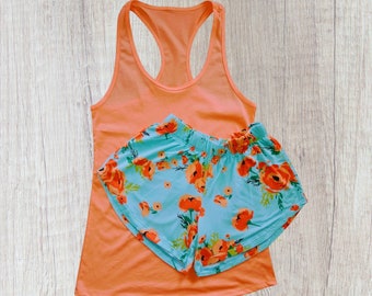 Floral Pajama Set: Organic Cotton Tank Top & Shorts
