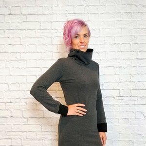 Organic Cotton Turtleneck Tunic Sweatshirt Dress, Pullover Organic Dress, Lounge wear, MOTHERS DAY image 2