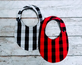 Organic Cotton Buffalo Plaid Baby Bib: Handmade Christmas Bib
