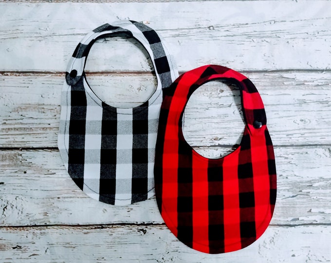 Buffalo Plaid Baby Bib, Organic Baby Bibs, Christmas Bib