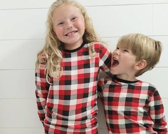 Plaid Kids Pajamas, Christmas Pajamas, Girls Boys Pajamas, Organic Cotton Pajama Set, Matching Pajamas, Holiday Pajamas-