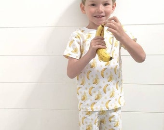 Banana Cotton Pajama Set, Organic Cotton Sleepwear, Kids Pajama Shorts and T Shirt, OEKO TEX