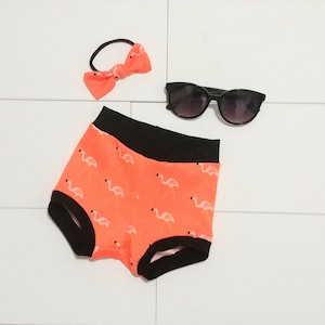 Baby Bloomers Organic Cotton Bummies, Baby Girl Diaper Cover, Flamingo