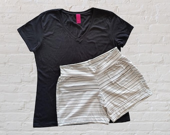 Organic Cotton Pajama Set: Striped Shorts & V-Neck Tee