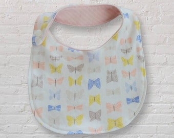 Organic Baby Bib, Pastel Butterfly Drool Bib, New Baby Gift Dribble Bibs, Organic Cotton Baby Bibs, Organic Baby Girl Gift