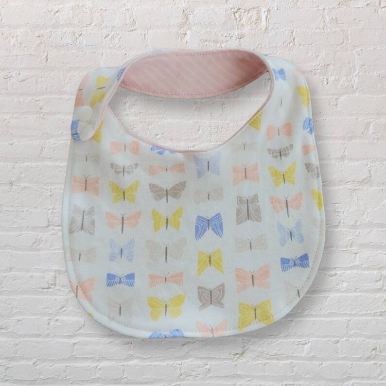 Organic Baby Bib, Pastel Butterfly Drool Bib, New Baby Gift Dribble Bibs, Organic Cotton Baby Bibs, Organic Baby Girl Gift image 1