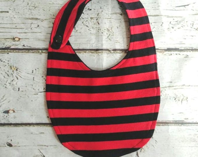 Red and Black Stripe Organic Cotton Bib