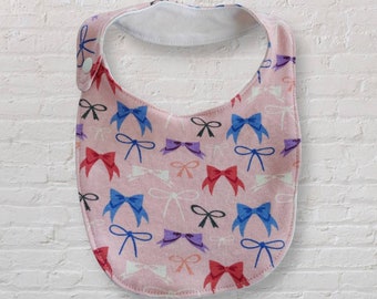 Organic Baby Bib, Pink Bow Dribble Bib, Organic Cotton Baby Bibs, Organic Baby Girl Gift, New Baby Gift Drool Bib