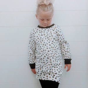 Organic Cotton Knit Leopard Print Toddler Pullover Sweatshirt Dress for Girls