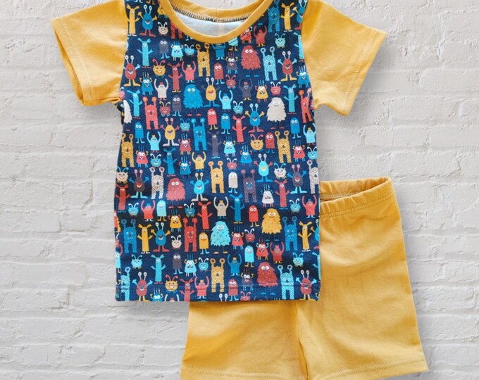 Monster T Shirt and Shorts Kids Pajama Set - GOTS certified organic