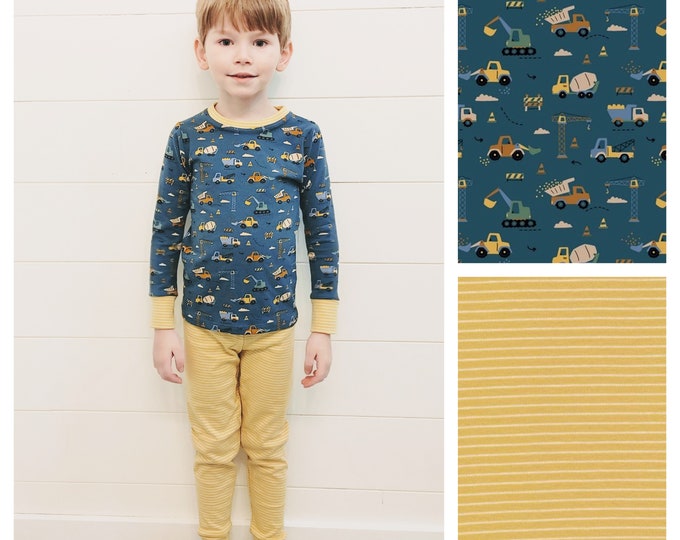 Organic Cotton Pajamas Set For Kids Construction Trucks