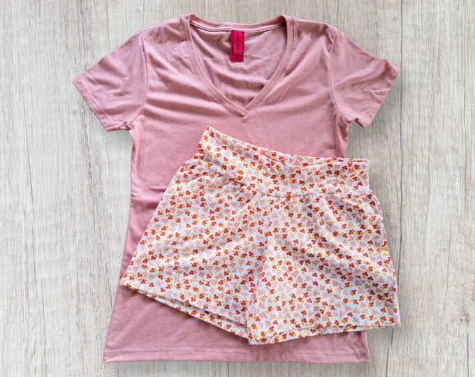 Organic Cotton Pajama Shorts T Shirt Two Piece Set