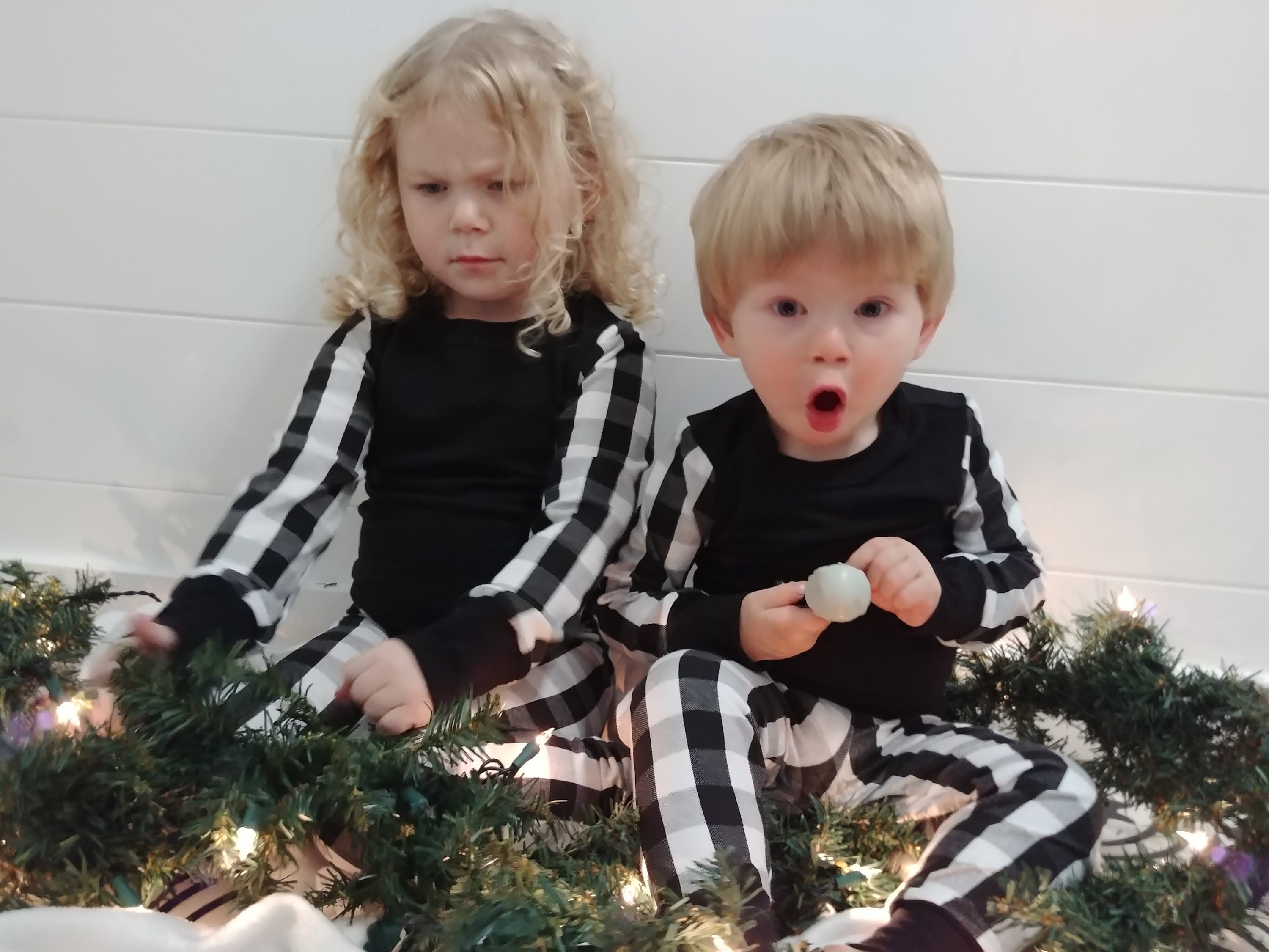 Black and white buffalo plaid family pajamas sale